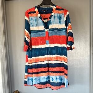 Zac & Rachel Women's Striped V-Neck Pullover Top 3/4 Sleeves sz M